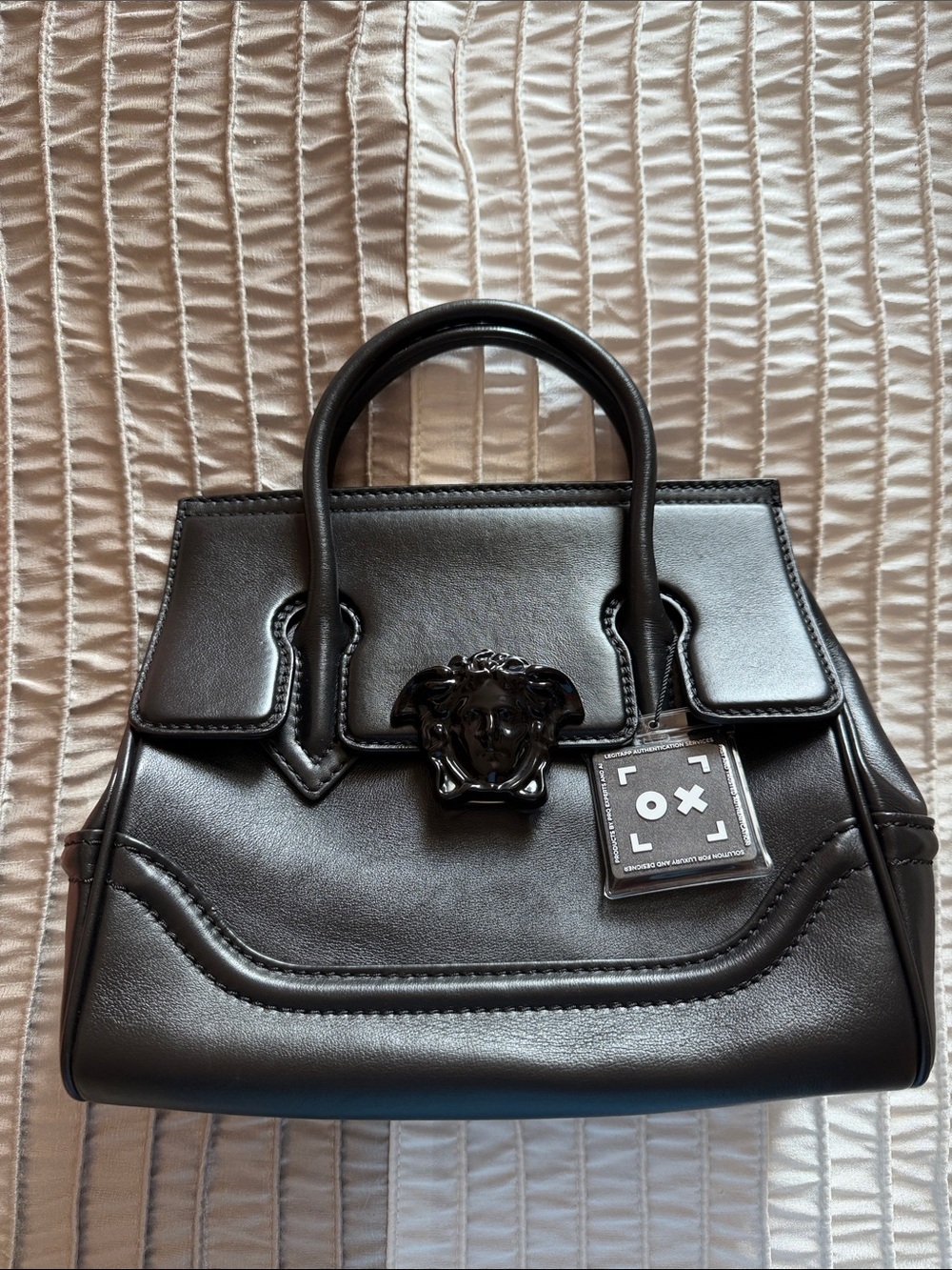 Versace Black Leather Medusa Top-Handle Satchel